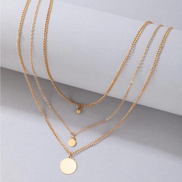 Gold Disc Layered Chain Necklace - Picture 2 of 2